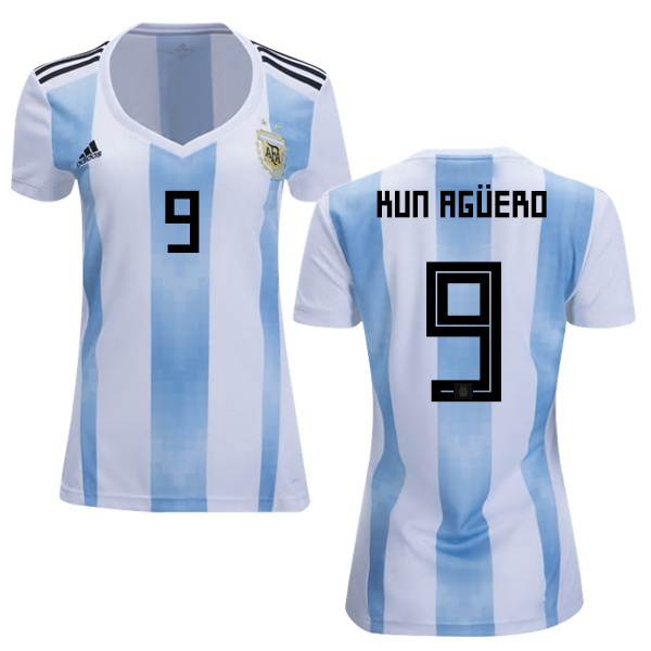 Women's Argentina #9 Kun Aguero Home Soccer Country Jersey